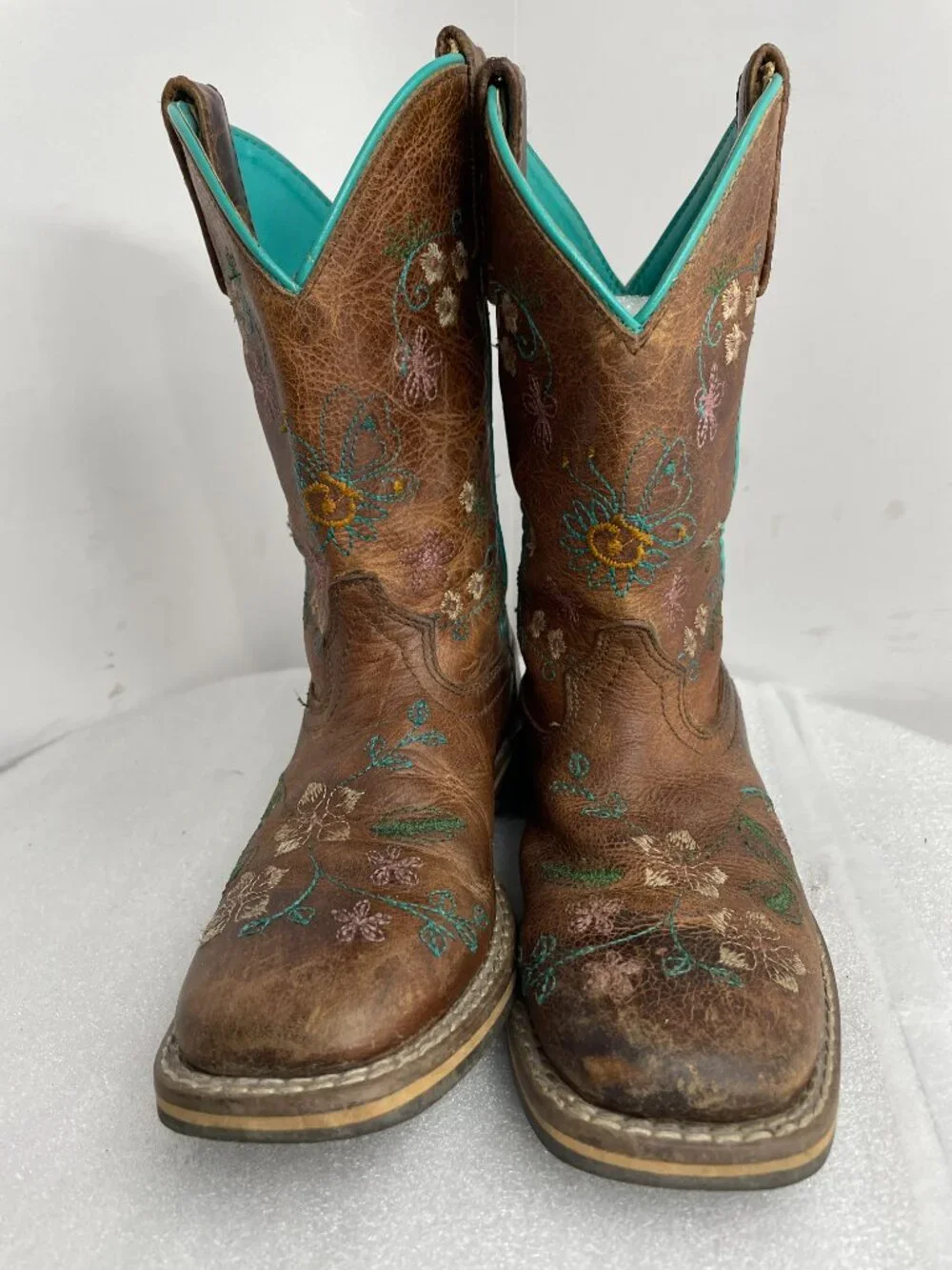Smoky Mountain Leather Floral Western Cowgirl Boots Brown Turquoise Girls 13